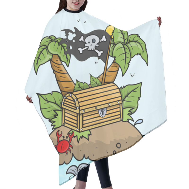 Personality  Treasure Island In Sea - Vector Cartoon Illustration Hair Cutting Cape