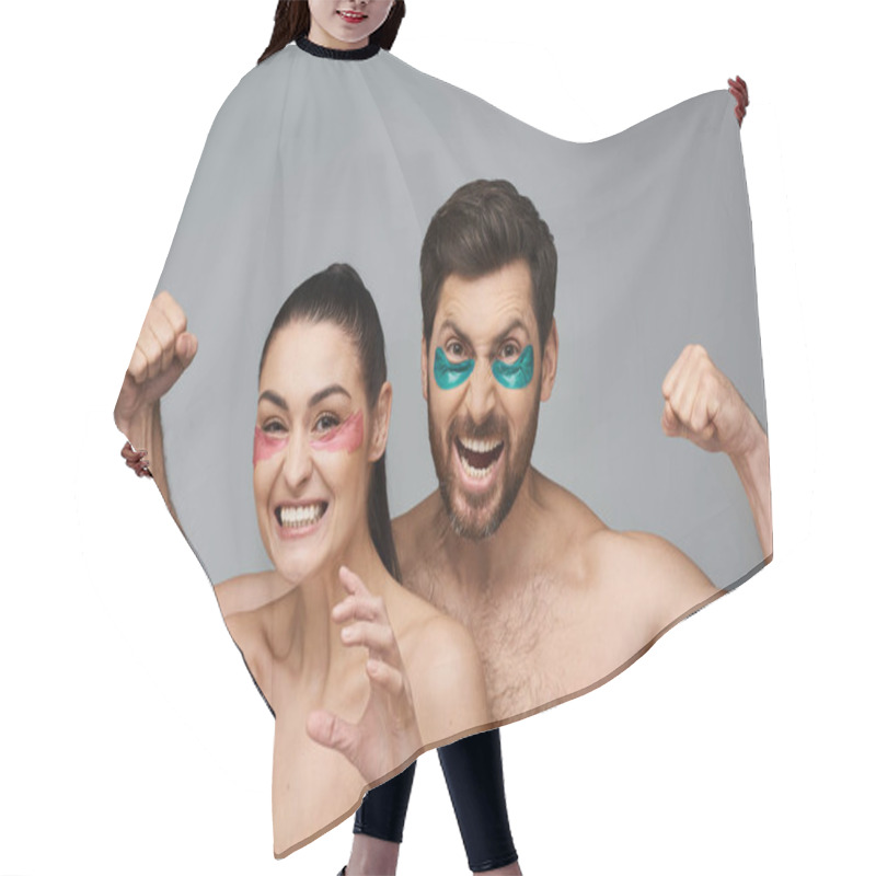 Personality  An Attractive Couple, With Eye Patches, Pose Together In An Enchanting Display. Hair Cutting Cape