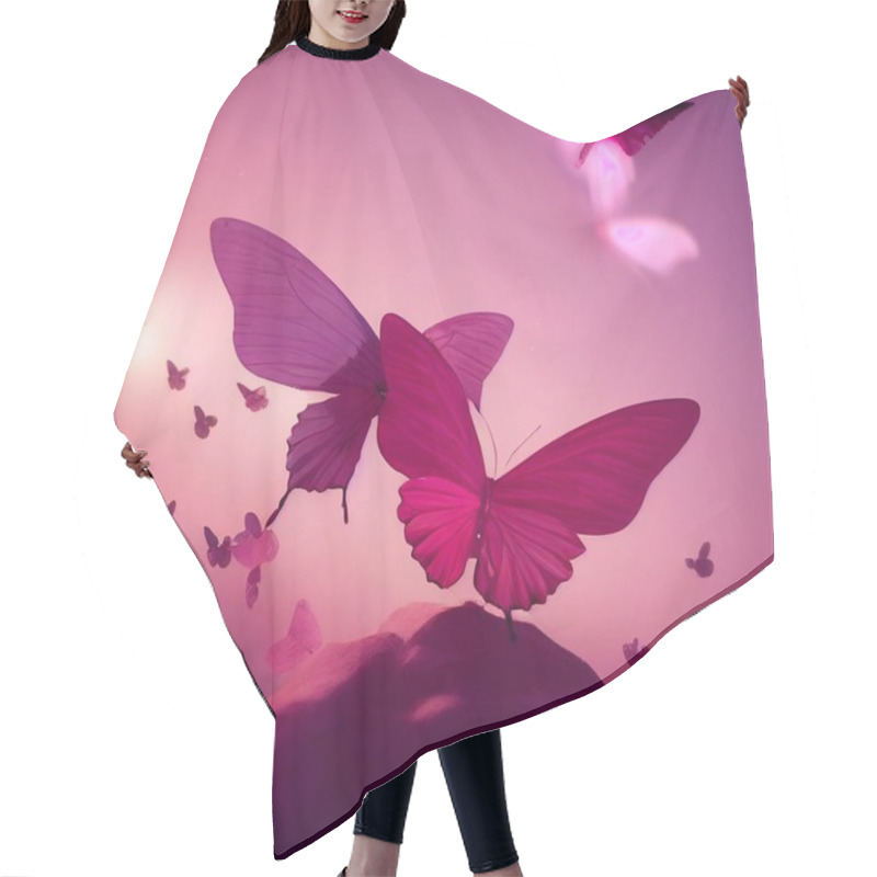 Personality  Pink Butterflies In The Sky. High Quality 3d Illustration  Hair Cutting Cape