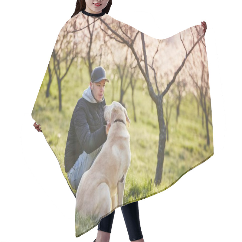 Personality  Man With Dog In Spring Nature Hair Cutting Cape