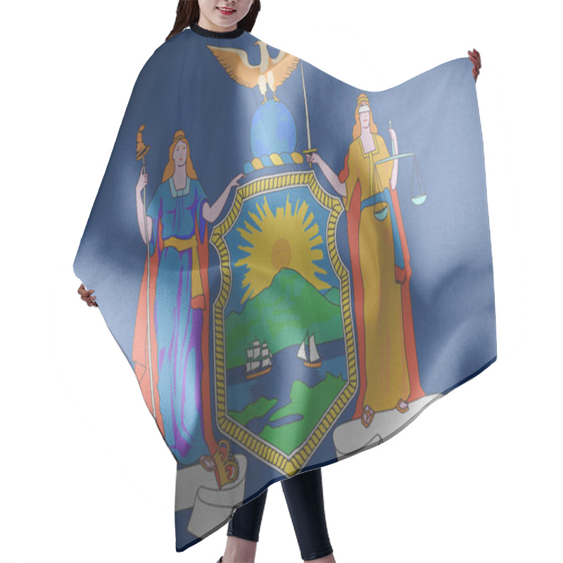 Personality  3D Illustration Flag Of New York Is A Region Of United States. Waving On The Wind Flag Textile Background Hair Cutting Cape