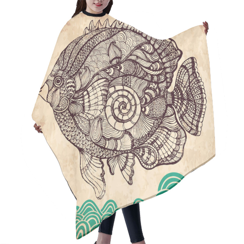 Personality  Hand Drawn Fish With Elements Of A Flower Ornament Hair Cutting Cape