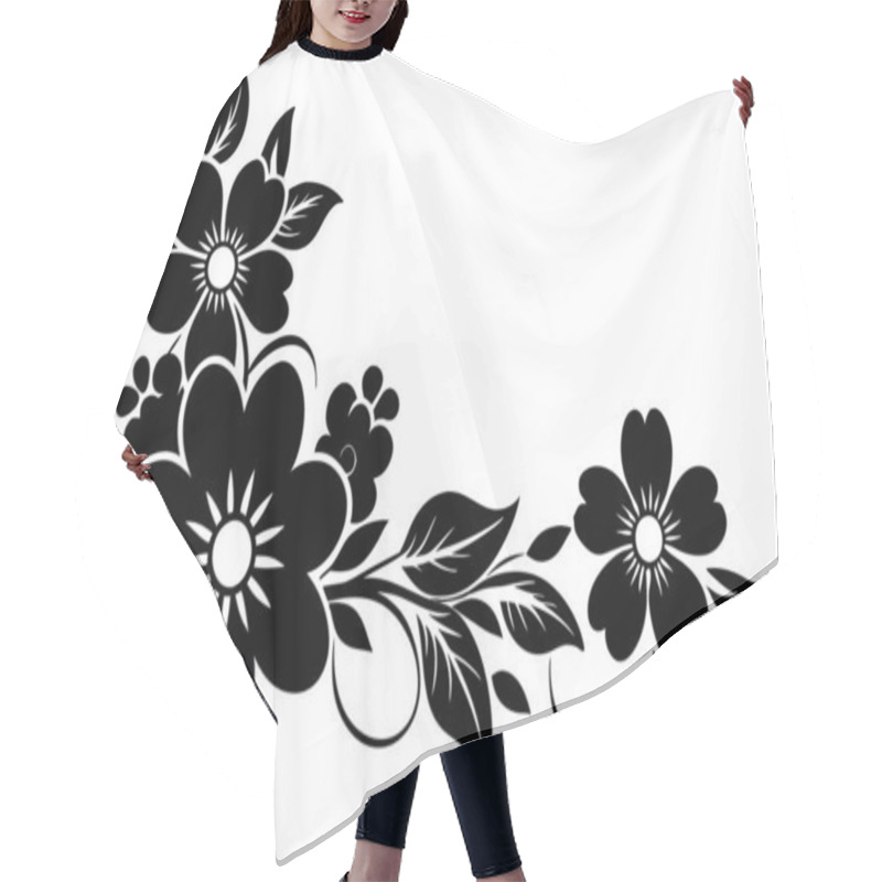 Personality  A Black And White Picture Of A Floral Design With Flowers And Leaves Hair Cutting Cape