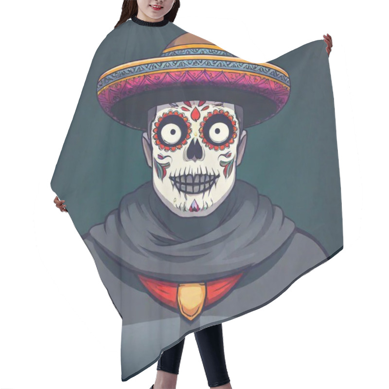 Personality  Dia De Los Muertos Senor Bones Mens Costume, Man With Sugar Skull Face Paint, Cartoon Illustration Art Hair Cutting Cape