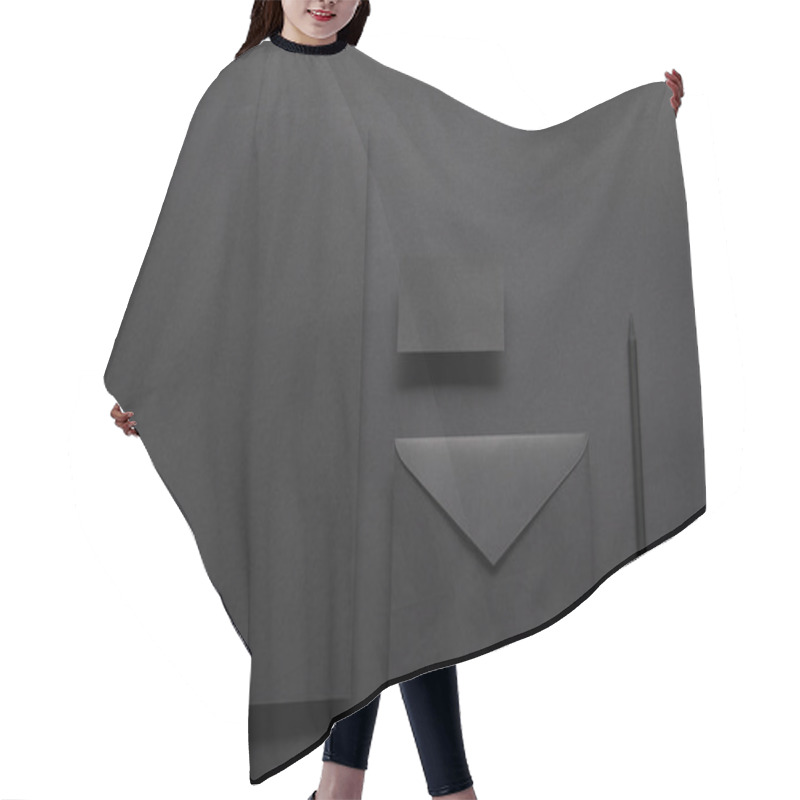 Personality  Black Mock Up Composition With Notebook And Card On Black Background Hair Cutting Cape