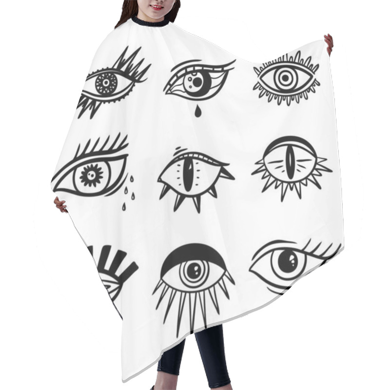 Personality  Evil Seeing Eye Symbol Set. Occult Mystic Emblem, Graphic Design. Hair Cutting Cape