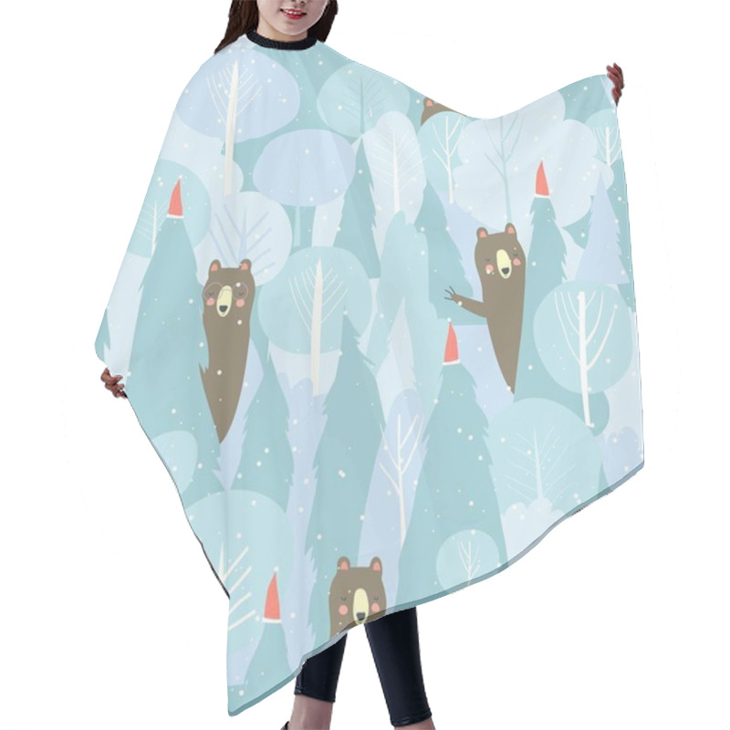 Personality  Seamless Vector Winter Forest Pattern. Christmas Background Hair Cutting Cape