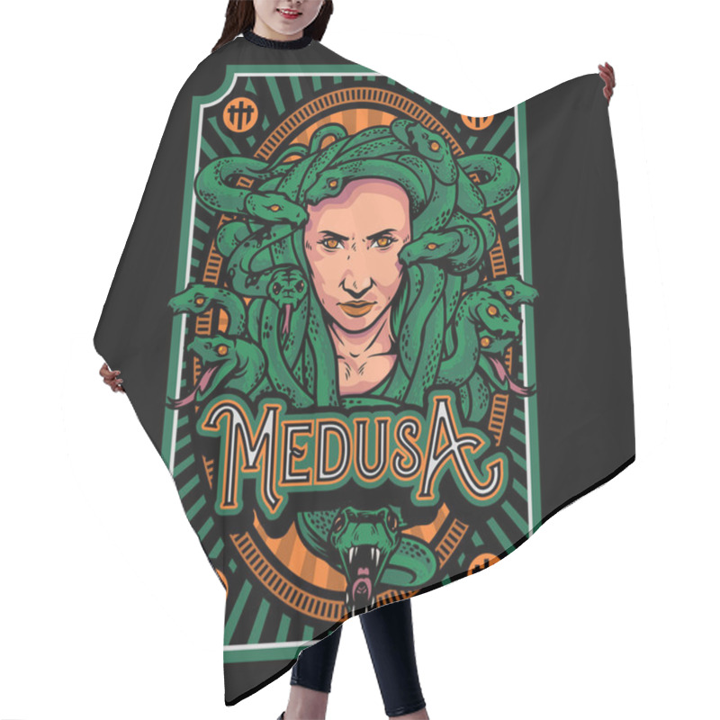 Personality  Cool Medusa's Head Illustration For T-shirt, Poster Or Logo. Medusa Head Hand Drawn Illustration Isolated On Black Background Hair Cutting Cape