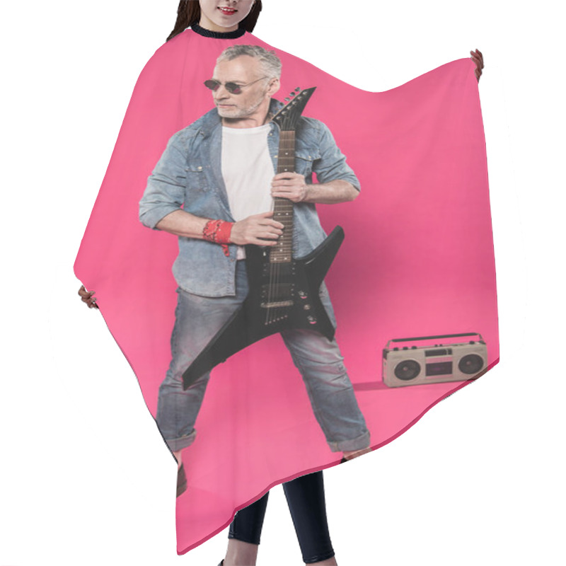 Personality  Senior Man With Electric Guitar  Hair Cutting Cape