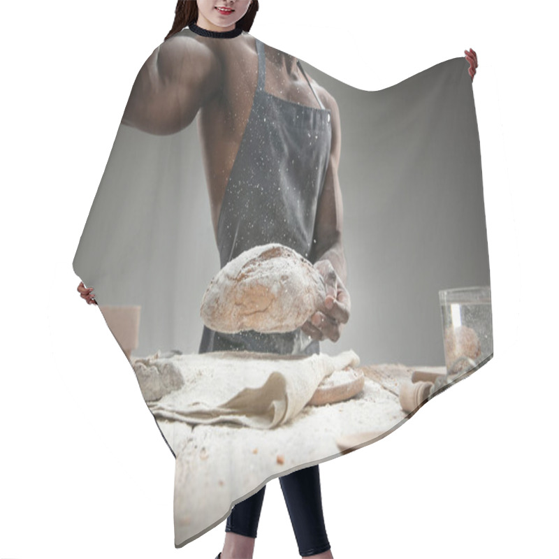 Personality  Close Up Of African-american Man Cooks Bread At Craft Kitchen Hair Cutting Cape