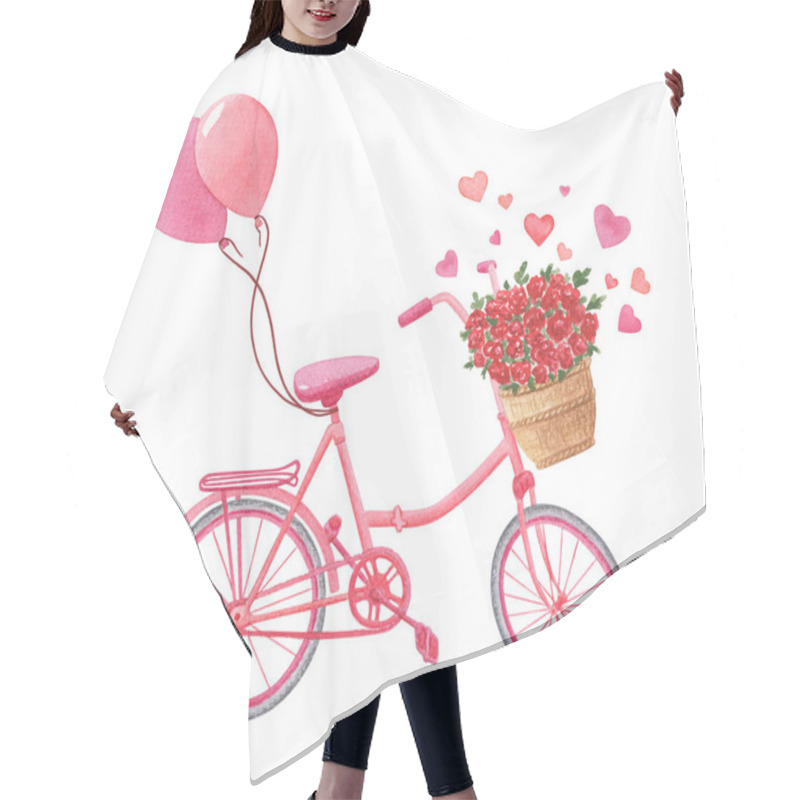 Personality  Pink Old-fashioned Bicycle With Flowers In Basket Hair Cutting Cape