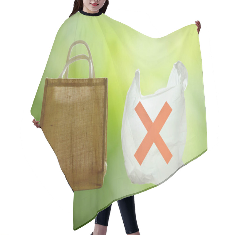 Personality  Fabric And Plastic Bag Optional For Environment Concern On Green Background Hair Cutting Cape