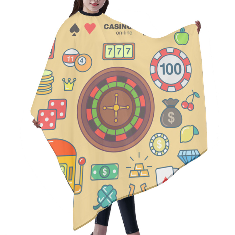 Personality  Outline Icons Casino Flat Style Hair Cutting Cape