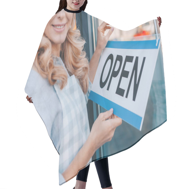 Personality  Waitress With Sign Open Hair Cutting Cape