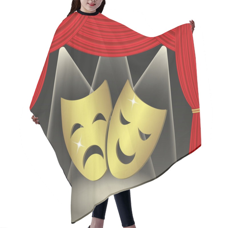 Personality  Theatrical Masks On Red Cutains Background Hair Cutting Cape