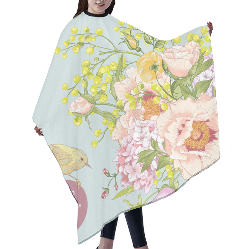 Personality  Spring Floral Bouquet With Birds, Greeting Card Hair Cutting Cape