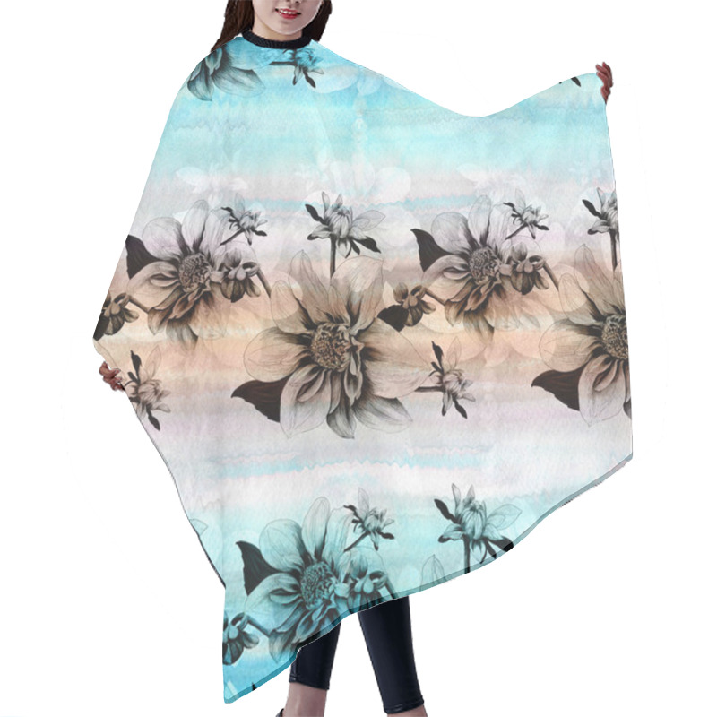 Personality  Seamless Background. Dahlia Is A Flower And A Bud. Background Pattern - Floral Motifs. Wallpaper. Use Printed Materials, Decoupage Cards, Posters, Postcards, Packaging. Hair Cutting Cape