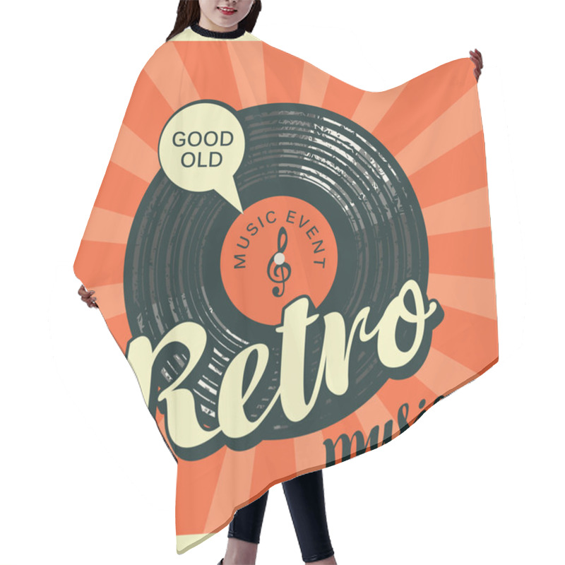 Personality  Vector Poster Or Banner With Calligraphy Lettering Retro Music And Vinyl Record In Retro Style On A Background With Bright Rays. Good Old Hair Cutting Cape