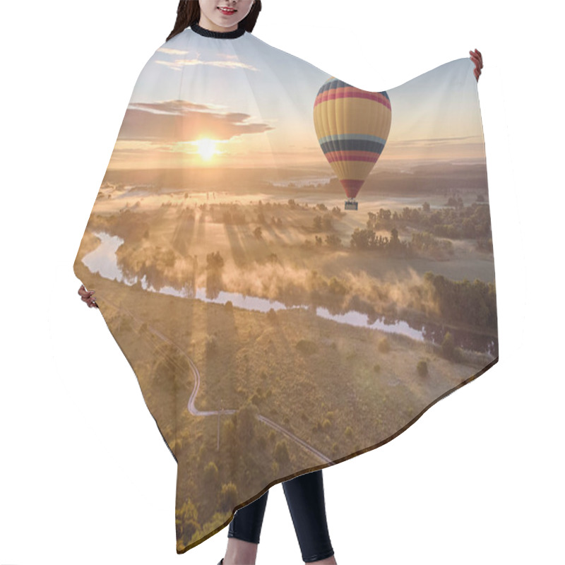 Personality  Hot Air Balloon Over River On Sunset Hair Cutting Cape