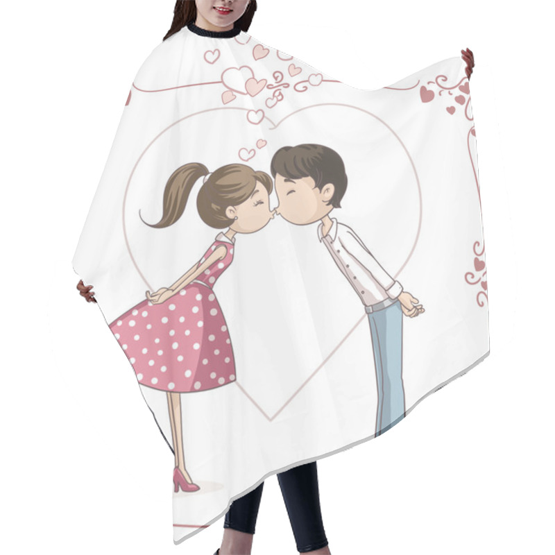 Personality  Couple Kissing Vector Cartoon Hair Cutting Cape