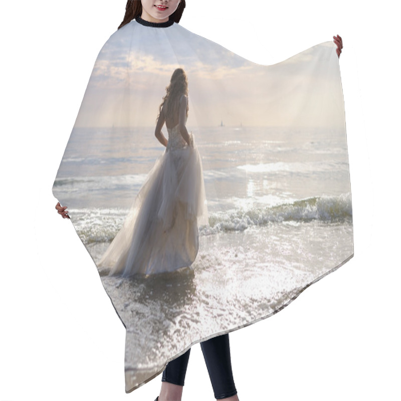 Personality  Bride Walking Along Sea Coast Hair Cutting Cape