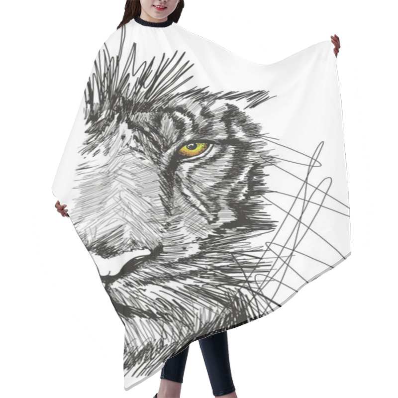 Personality  Sketch Of Tiger Face Vector Illustration Hair Cutting Cape