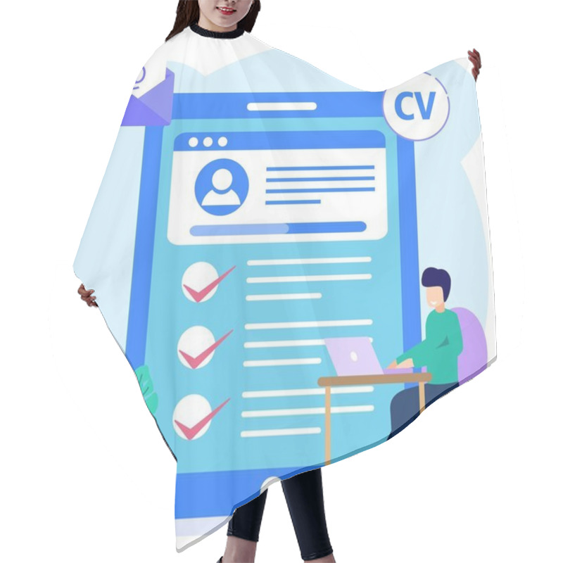 Personality  Flat Vector Illustration. Job Interview. Employee Evaluations, Appraisal Forms And Reports, Performance Review Concepts. Hair Cutting Cape