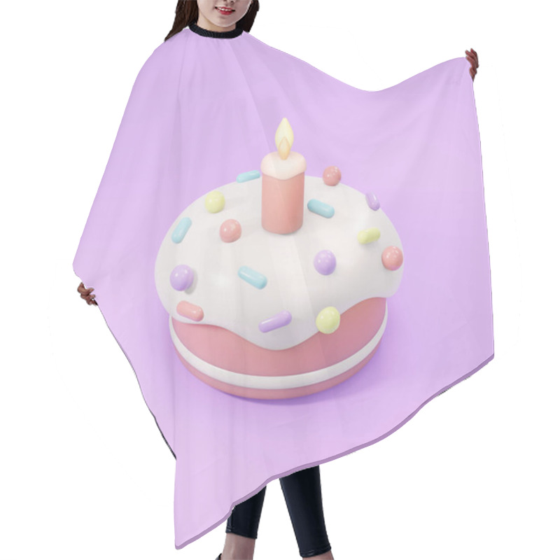 Personality  3D Rendering Of Birthday Cake With Candle In Pastel Theme On Background Concept Of Birthday Party Banner. 3D Render Illustration. Square Frame. Hair Cutting Cape