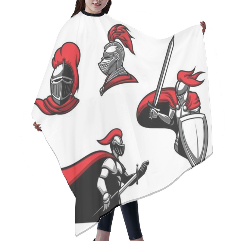 Personality  Medieval Knights With Swords, Vector Heraldic Icons. Roman Warrior Or Guard With Blade In Armour With Red Cape. Heraldry Symbols Of Royal Knight In Helmet With Red Plumage Hair Cutting Cape