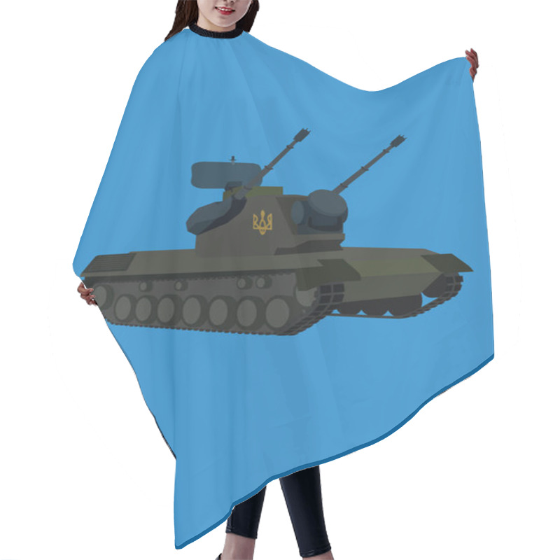 Personality  Illustration Of Military Armored Tank On Blue Background, Support Ukraine Concept Hair Cutting Cape