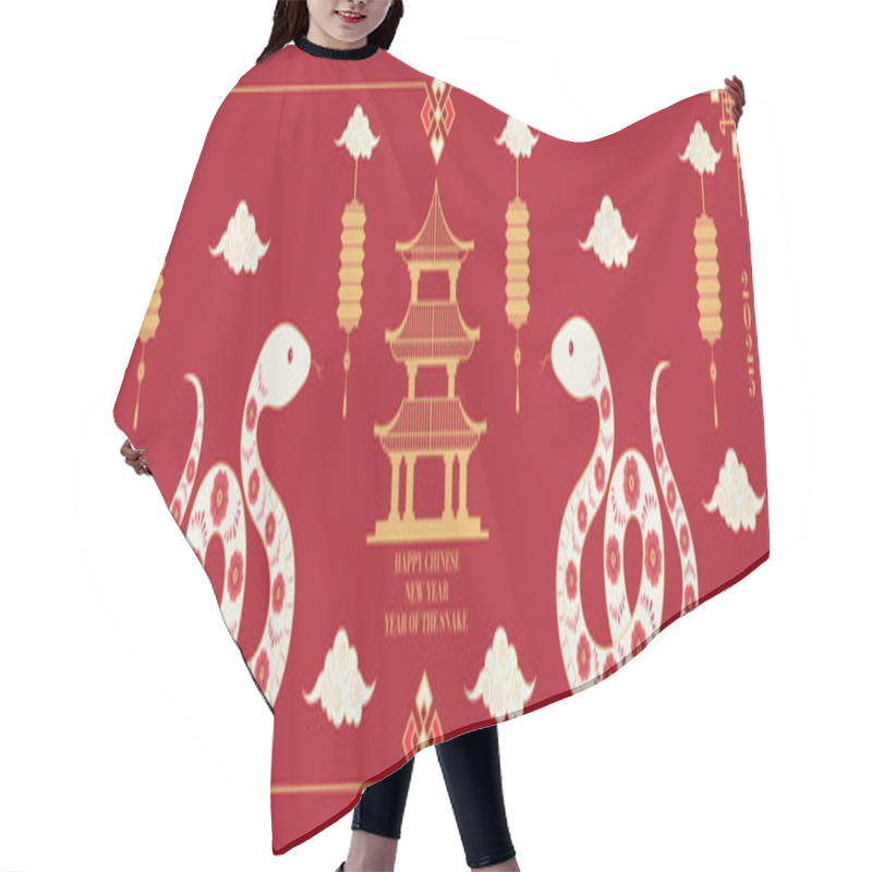 Personality  Happy Chinese New Year 2025. Background With Snake,clouds And Chinese Lanterns. Vector Hair Cutting Cape