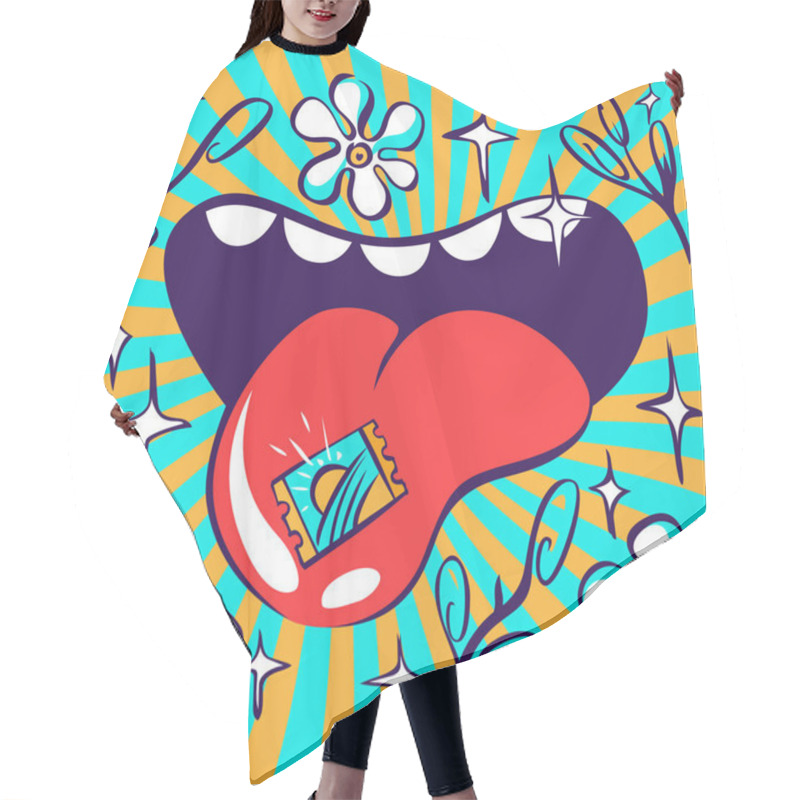 Personality  Lsd Psychedelic Illustration, Acid Mark On Tongue, Vivid Colours Hair Cutting Cape