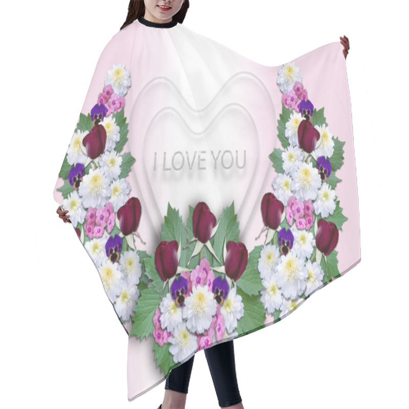 Personality  White Hearts With A Wreath Of Flowers On A Pink Background Hair Cutting Cape