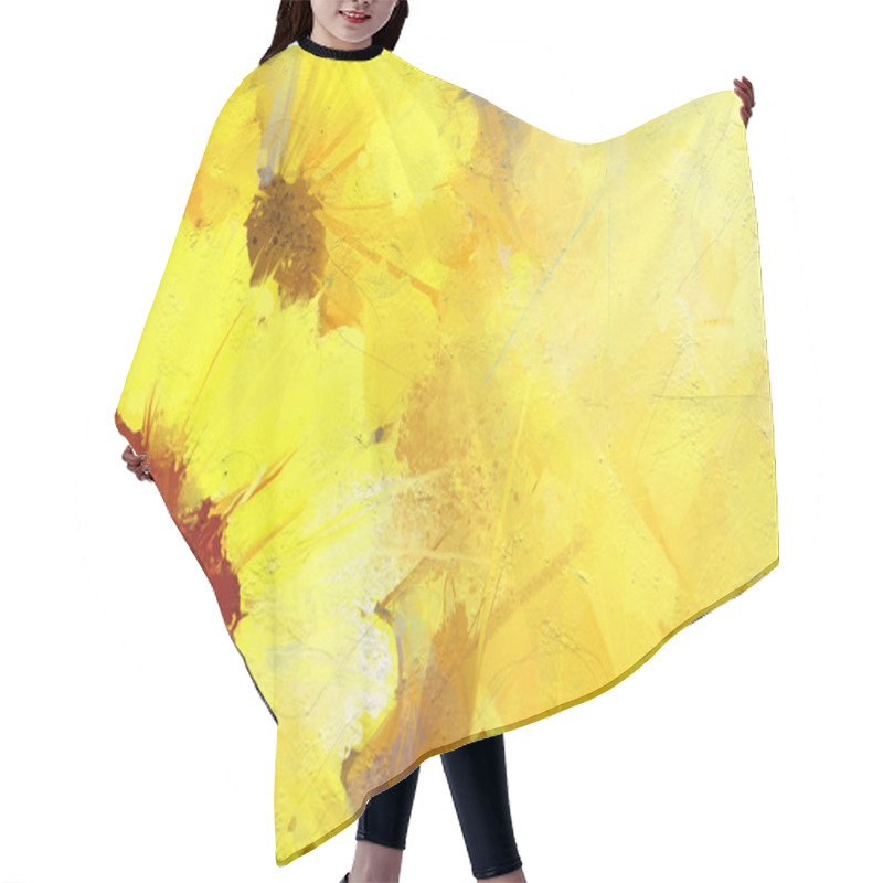 Personality  Oil Painting  Golden Sunflower  Background. Hair Cutting Cape