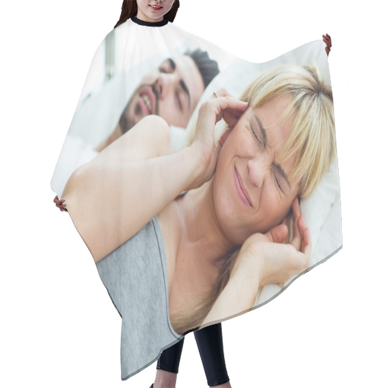 Personality  Young Woman Who Can Not Sleep Because Her Husband Snores. Hair Cutting Cape