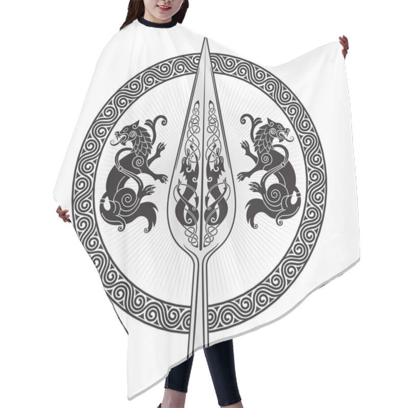 Personality  The Spear Of The God Odin - Gungnir. Two Wolves And Scandinavian Pattern Hair Cutting Cape