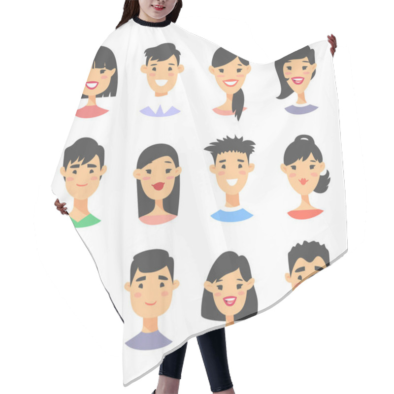 Personality  Set Of Asian Male And Female Characters. Cartoon Style People Ic Hair Cutting Cape