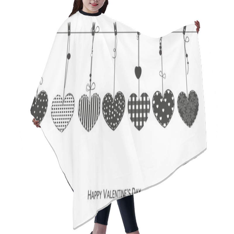 Personality  Happy Valentines Day Card With Hanging Love Valentines Hearts Vector Illustration Hair Cutting Cape