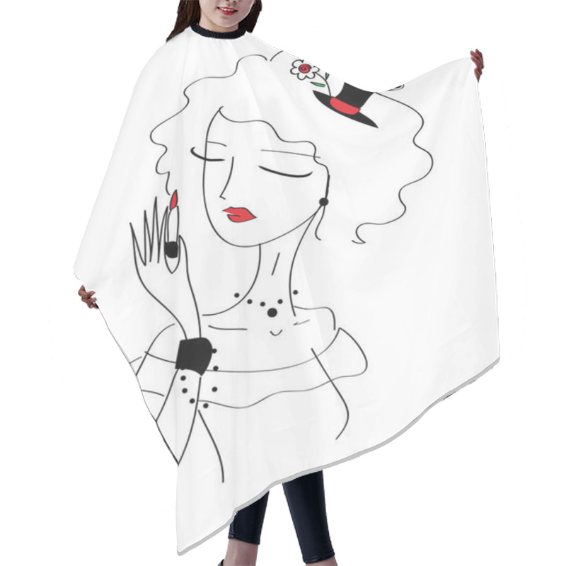 Personality  Stylish Retro Girl Holding Lipstick Hair Cutting Cape