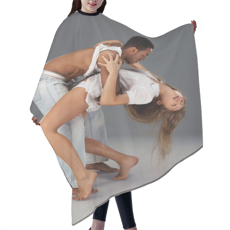 Personality  Young Couple Dances Caribbean Salsa Hair Cutting Cape