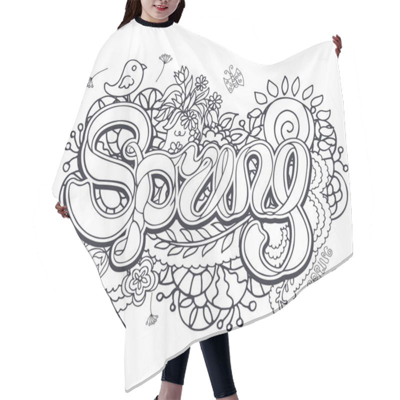 Personality  Outline Doodle Composition With Ribbon Lettering Spring And Floral Elements Hair Cutting Cape