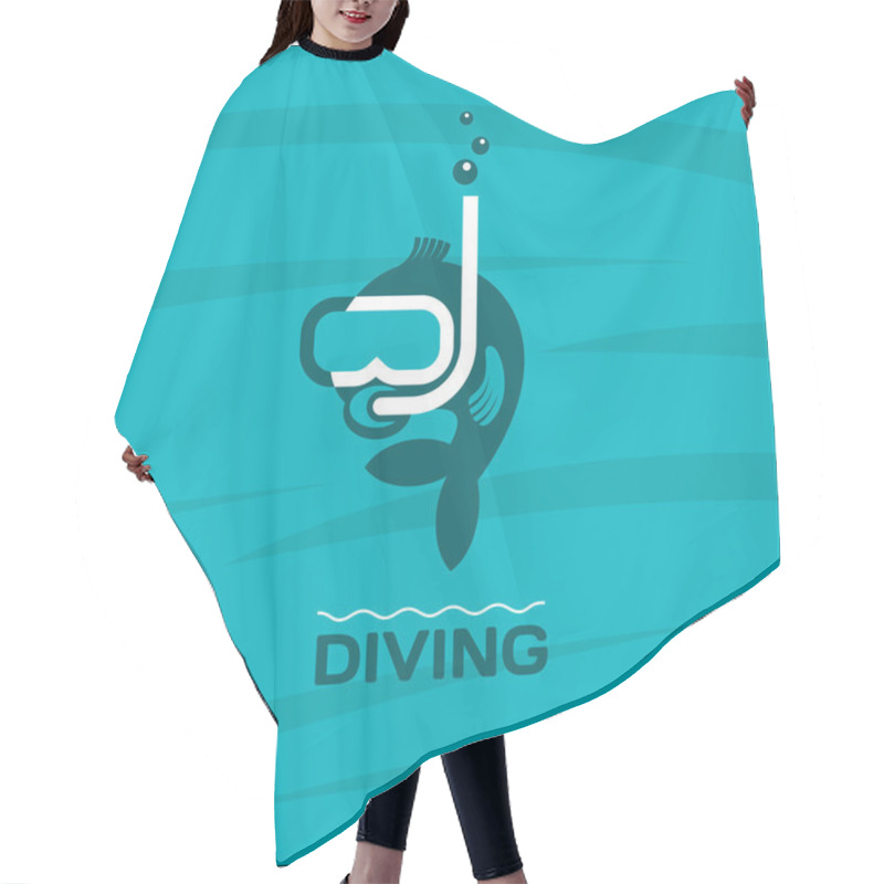 Personality  Diving. Fish Diver Mask With Snorkel. Vector Logo. Hair Cutting Cape