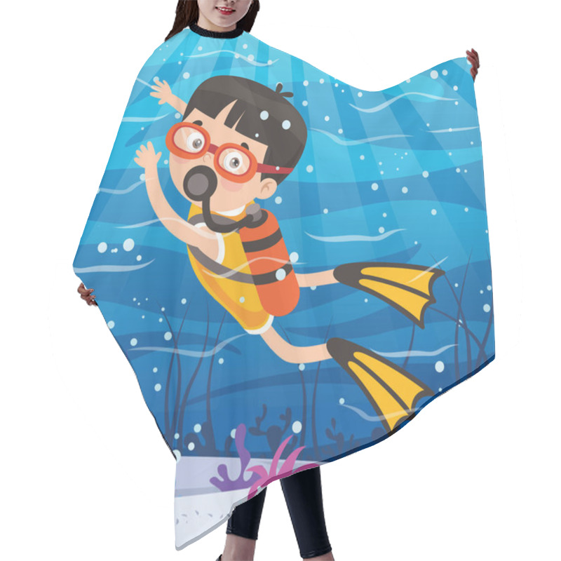 Personality  Little Cartoon Character Diving In The Ocean Hair Cutting Cape