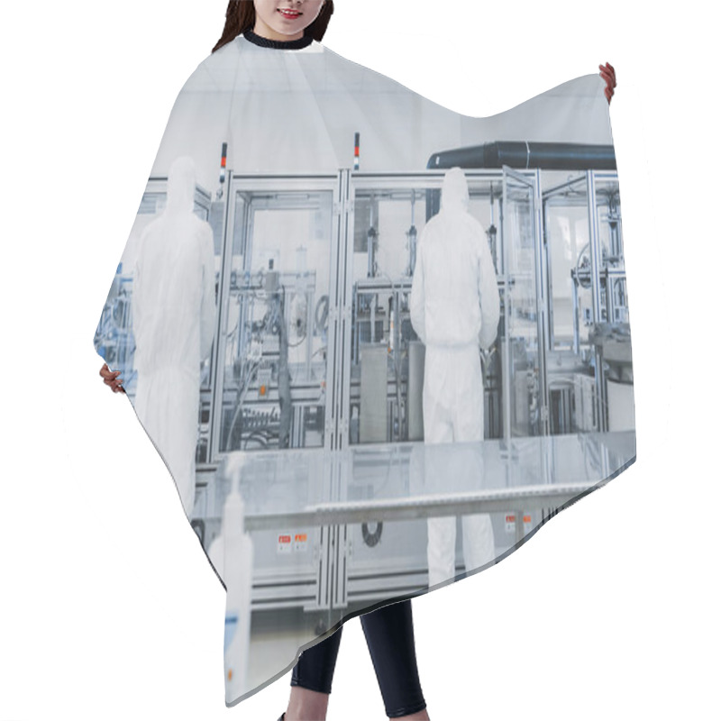 Personality  Manufacturing Laboratory Where Scientists In Protective Coveralls Work With Industrial High Precision 3D Printing Machinery. Manufacturing Pharmaceutical Technological Industrial Products. Hair Cutting Cape