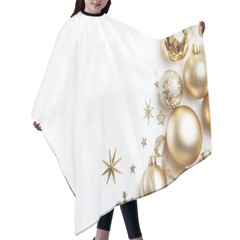 Personality  Elegant Gold Christmas Ornaments And Decorations Arranged Festively. Hair Cutting Cape