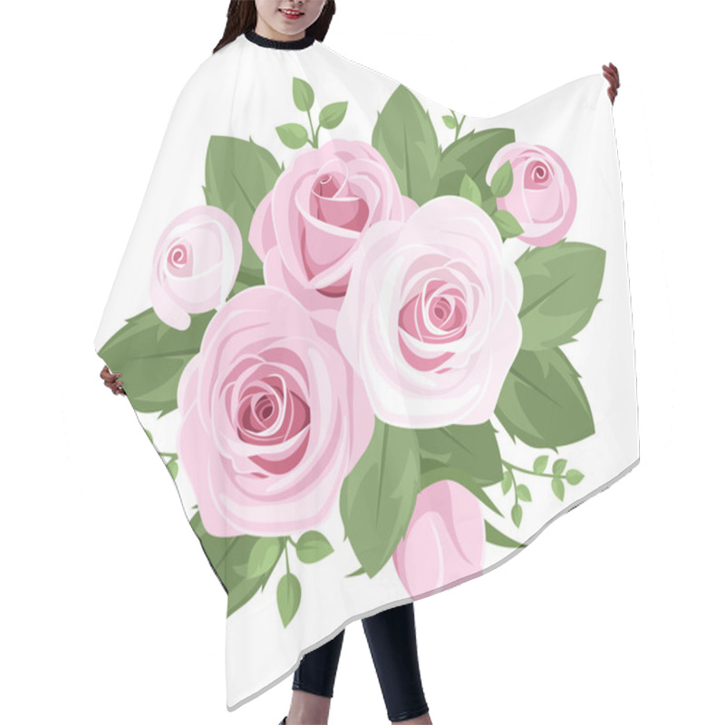 Personality  Pink Roses, Rosebuds And Leaves. Vector Illustration. Hair Cutting Cape