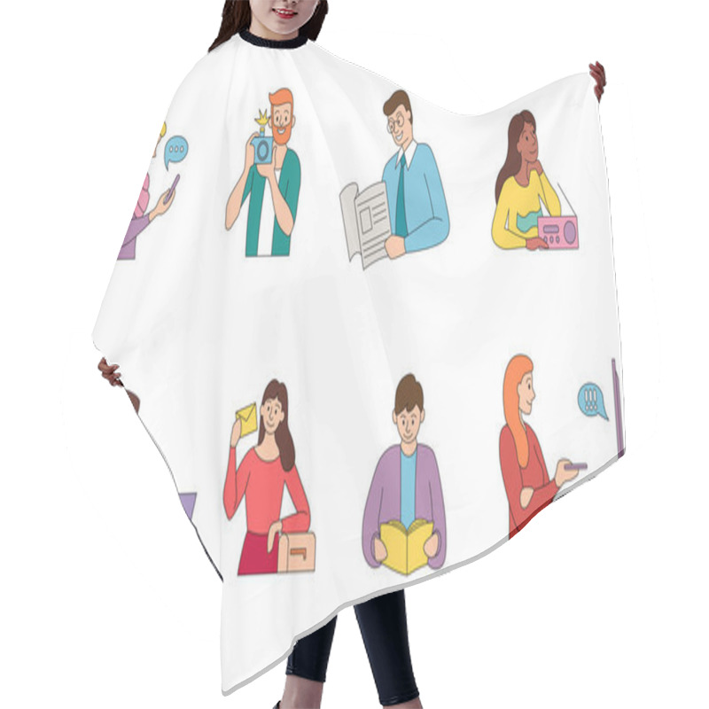 Personality  Large Set Of Colourful People Doing Activities Hair Cutting Cape