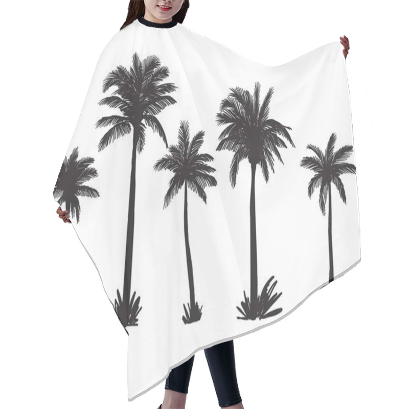 Personality  Silhouettes Of Palm Trees On A Wild Beach. Vector Sketch On White Background Hair Cutting Cape