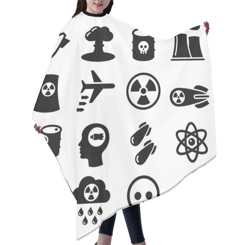 Personality  Nuclear Weapon, Nuclear Factory, War, Bombs Icons Set Hair Cutting Cape