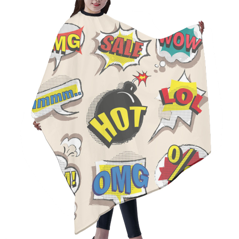 Personality  Vector Pop Art Comic Speech Bubble Set With Abbreviations Hair Cutting Cape